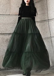Italian Green asymmetrical design tulle Skirts Summer - SooLinen