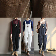 Loose and  gray corduroy pants overalls college style forest jumpsuit - SooLinen