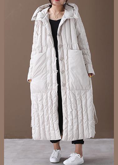 Free Shipping-luxury Plus Size Winter Overcoat Beige Hooded Large Pockets Coat - SooLinen