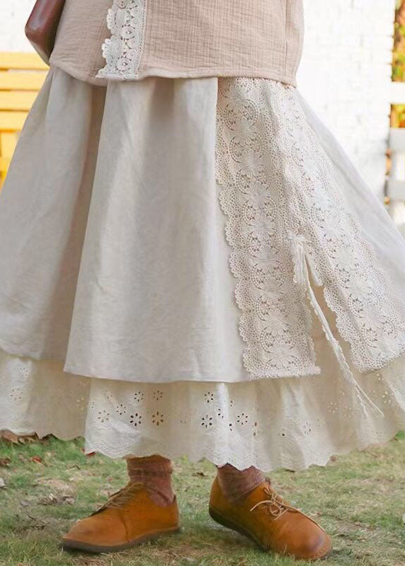 Modern Khaki Lace Patchwork Cute Skirts Spring