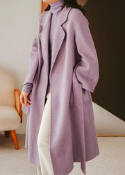 Luxy Lavender Silk Wool Blended Trench Overcoat Woolen Coat Winter