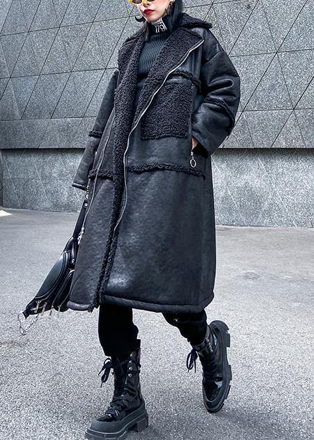 New oversized long jackets winter coats black zippered wool overcoat - SooLinen