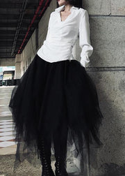 Organic White High Waist asymmetrical design Summer tulle Skirt - SooLinen