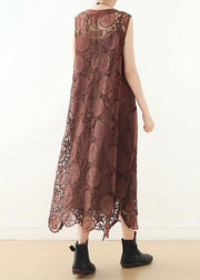 Organic khaki sleeveless cotton Tunics o neck summer Dresses - SooLinen