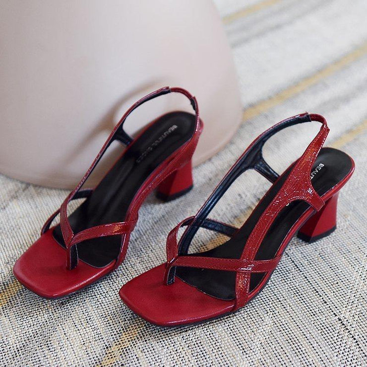 Red Sandals Peep Toe High Heel Sandals - SooLinen