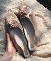 Retro Floral Splicing Soft Flat Feet Shoes Khaki