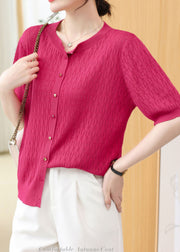 Rose Patchwork Thin Knit Cardigan O Neck Hollow Out Summer