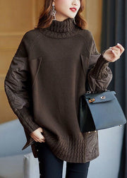 Simple Chocolate Turtleneck Patchwork Loose Fall Knit sweaters