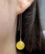 Skinny Yellow 18K Gold Amber Honey Wax Drop Earrings
