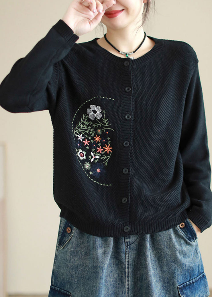 Style Coffee Embroidered Button Patchwork Knitting Coats Fall