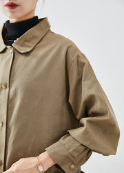 Style Khaki Oversized Pockets Cotton Trench Coat Fall