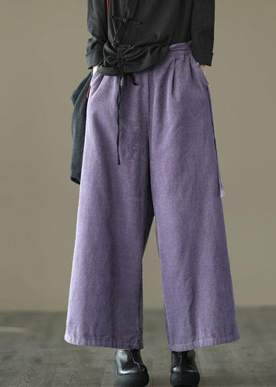 Stylish Purple High Waist Wide Leg Casual Pants - SooLinen