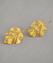 Vintage Gold Leaf Shape 14K Gold Copper Stud Earrings