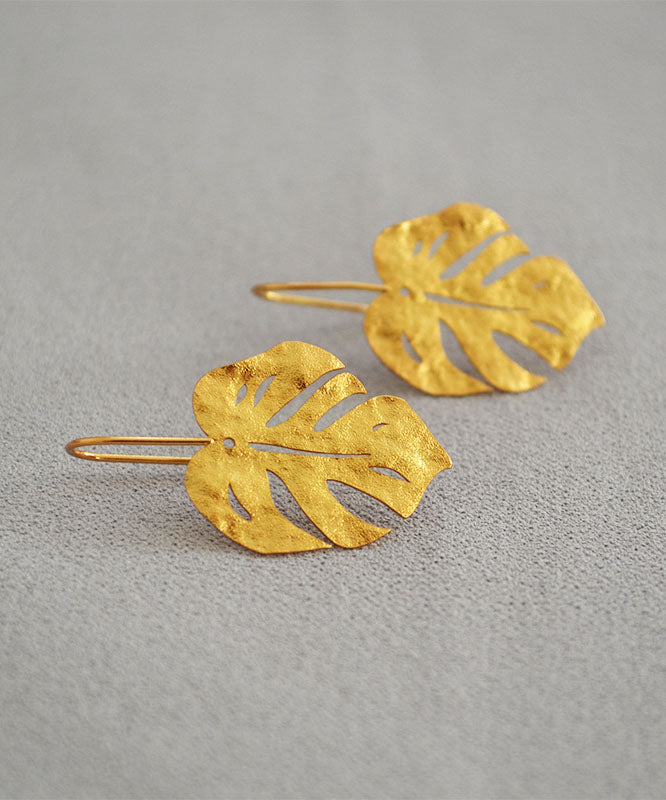 Vintage Gold Leaf Shape 14K Gold Copper Stud Earrings