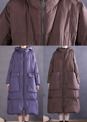 Vintage Purple Hooded Casual Duck Down coat Winter
