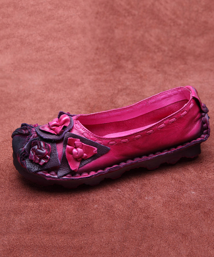 Vintage Splicing Penny Loafers Women Rose Genuine Leather Floral