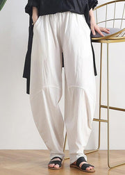 Vintage white cotton and linen loose casual trousers Zen lantern pants - SooLinen