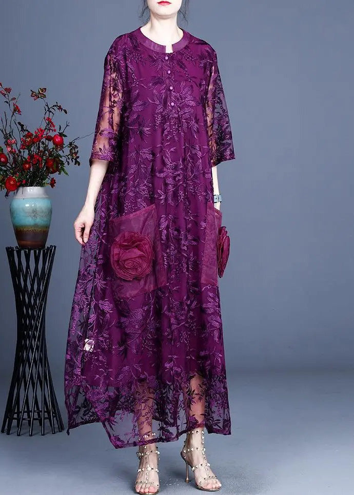 Italian Black Jacquard Long Lace Dress Casual Spring Maxi Dress