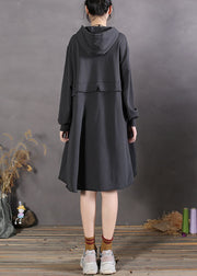 Women Black Hooded Patchwork Cotton Sweatshirts Spring dress