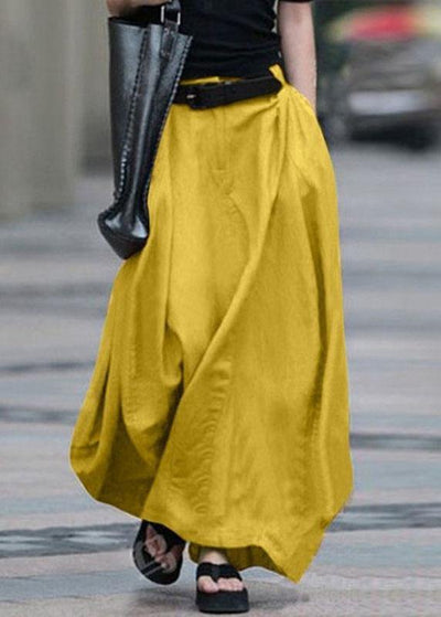Women Cotton High Elastic Waist Side Pocket Zipper Solid Casual Skirts - SooLinen
