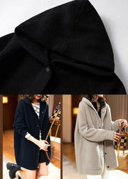 Women Khaki Hooded Pockets Patchwork Teddy Faux Fur Coat Fall