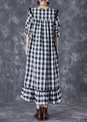 Women Ruffled Patchwork Plaid Cotton Ankle Dress Summer