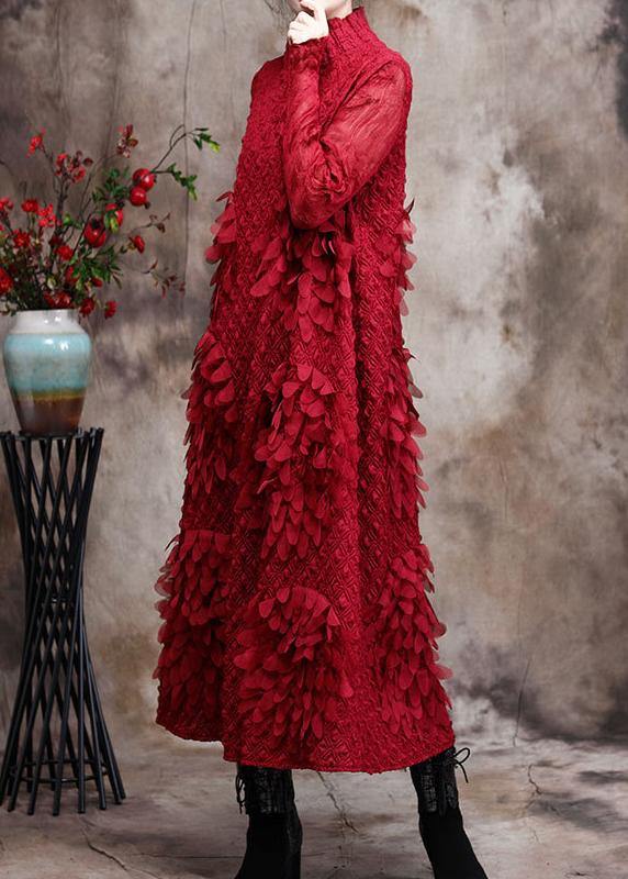 Red Feather Spring Maxi Dress Plus Size Long Dresses - SooLinen