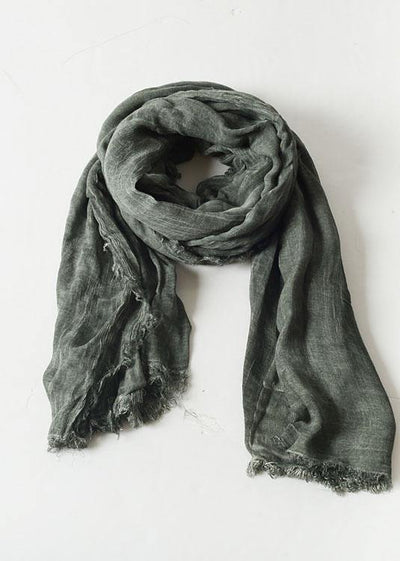 army green Cinched scarf warm vintage cotton linen scarves - SooLinen