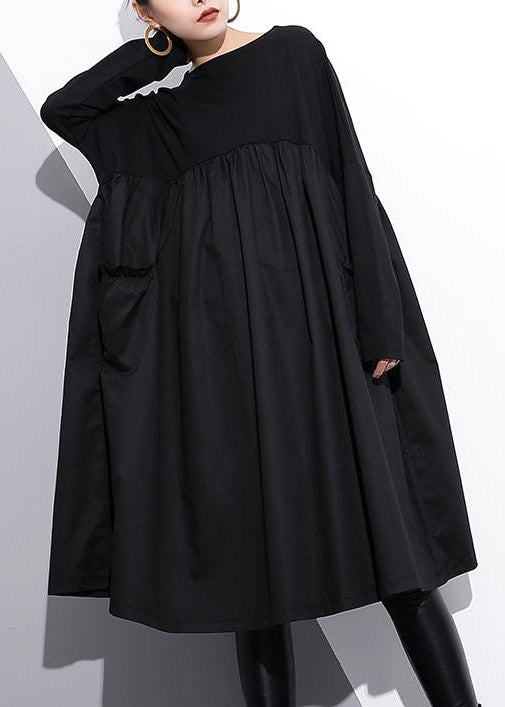 stylish black cotton shift dress plus size cotton clothing dress Elegant high waist patchwork cotton dress