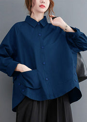 Black-floral Patchwork Cotton Shirt Top Oversized Pockets Fall