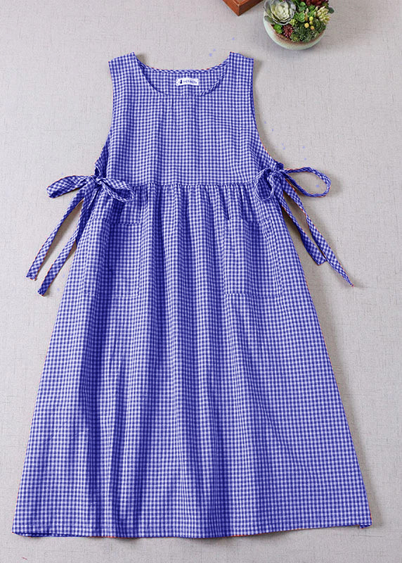 Natural Purple Cinched Plaid Party Dress Spring