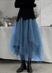 Plus Size Blue Patchwork Cute Tulle Skirts Spring