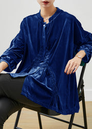 Stylish black Oversized Wrinkled Silk Velour Shirt Spring