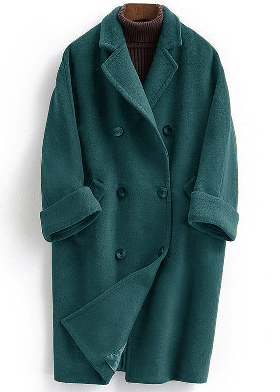 Woolen Coat trendy plus size long double breast women Black coats Notched