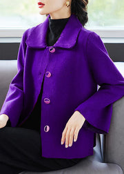 Classy Red Peter Pan Collar Pockets Patchwork Woolen Coat Fall