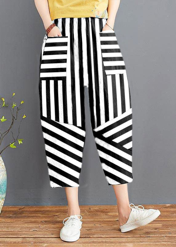 Fine White stripes Elastic Waist jeans Harem Pants Summer Cotton