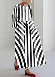 White stripes Cotton Dresses Pockets Patchwork Spring