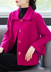 Classy Red Peter Pan Collar Pockets Patchwork Woolen Coat Fall