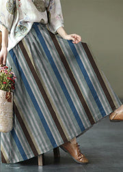 Women color stripes Print Ramie Elastic Waist Skirt