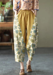 Natural Yellow Elastic Waist Summer Linen Harem Pants