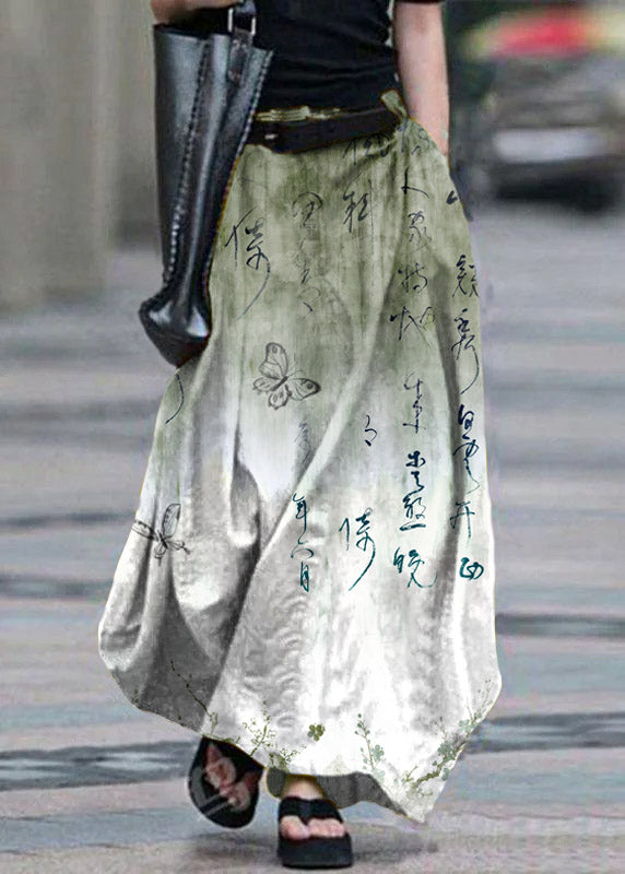 Women Cotton High Elastic Waist Side Pocket Zipper Green text Casual Skirts