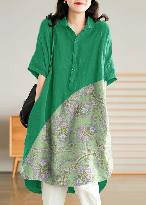 Jade  green cashew nuts Linen Women Casual Linen Shirt Dress
