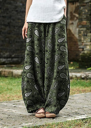 2021 cotton and linen women's Chinese style ramie wild pants yoga Green-Cashew pants