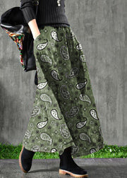 Women Velour Green cashew nuts Skirt Maxi Length