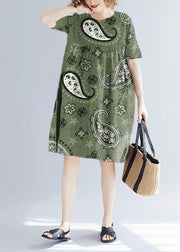 Women Green cashew nuts dots Cotton blended o neck pockets loose summer Dresses