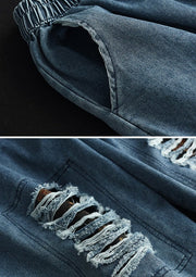 Loose Hollow Elasticity Denim Harem Pants