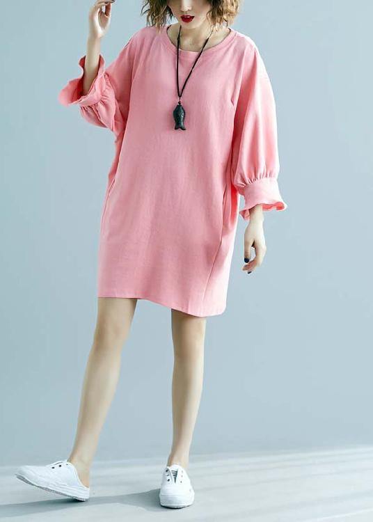 100% o neck half sleeve linen outfit Tunic Tops pink Dresses summer