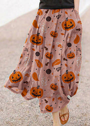 Retro pink-pumpkin  Pockets Linen Skirt Summer