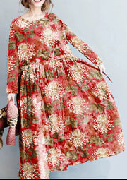 2021 fashion red floral long linen dresses plus size clothing maxi dresses