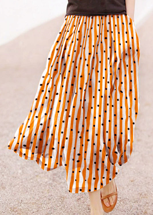 Retro striped polka dots  Pockets Linen Skirt Summer